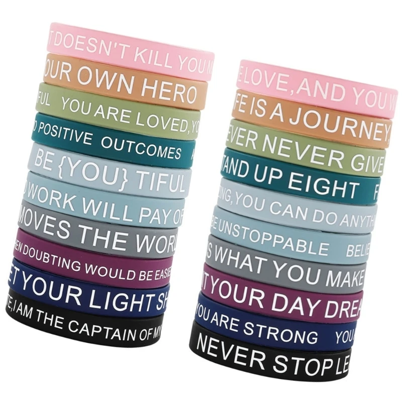 20Pcs Inspirational Silicones Bracelets Motivational Quote Wristbands for Unisex X90C