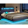 Queen Floating Bed Frame Headboard,USB-C/A Power Combo, Linen Upholstered Platform Bed with Storage Headboard, Dark Gray 3