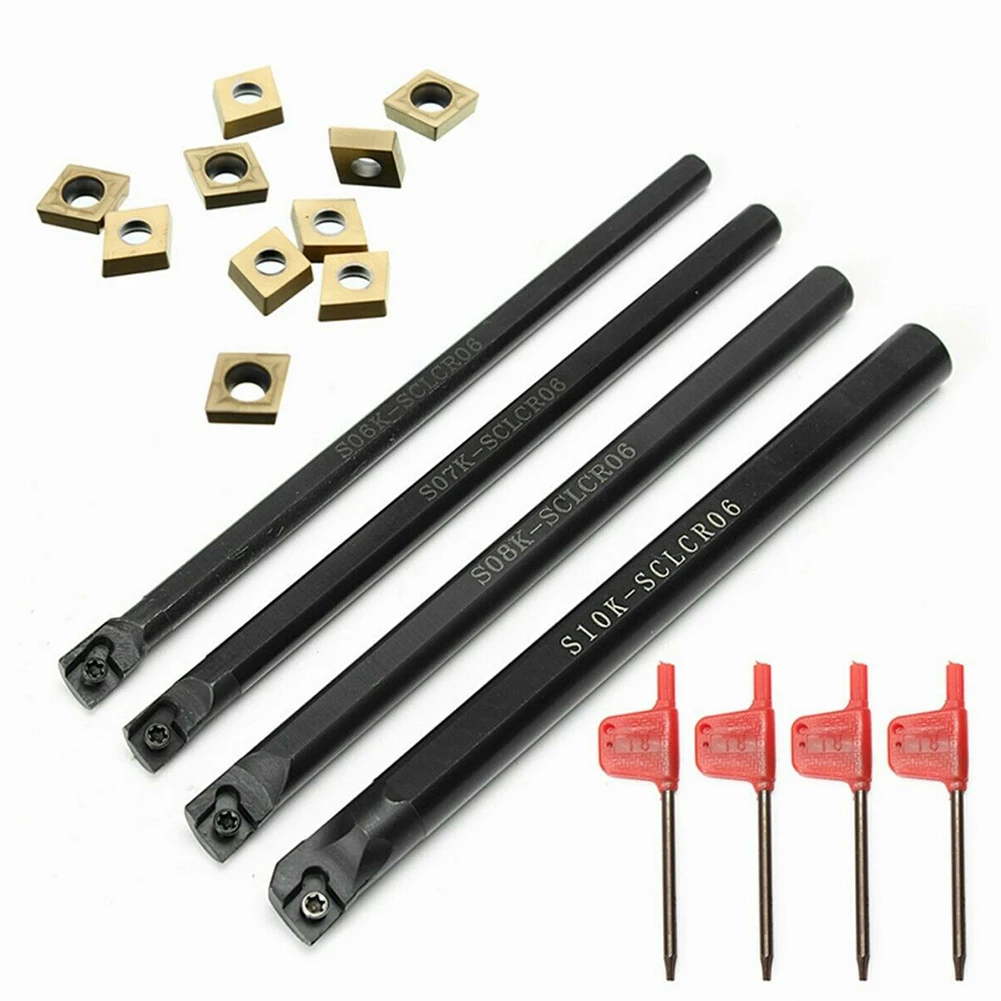 

6/7/8/10mm Lathe Turning Tool Holder Boring Bar With Carbide Inserts T8 Wrench For CNC Lathe Tool Lathe Cutter