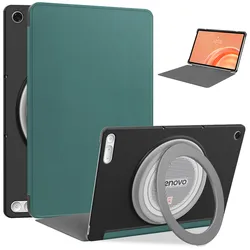 Premium PU Leather Tri - Folding Flip Stand Tablet Case - Hard Back Cover for Lenovo Tab Plus Gen2 (Dark green)