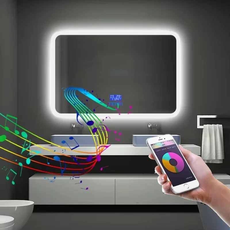 โรงแรมกระจกห้องน้ําลําโพงเพลงแต่งหน้าสมาร์ทLed Ledกระจกหน้าจอสัมผัสBathกระจกLight 1