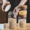 New Small Glass Storage Jars with Airtight Lids, coffee container with Wooden Lid, Glass Pantry Canister for Beans, Rice,Sugar 6