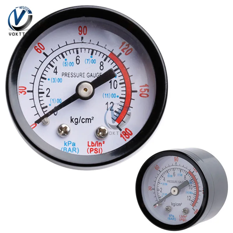 2 Manometri Mini Dial 0-30 PSI / 0-2 Bar - Doppia Scala, Metallo Nero, Compressori E Pompe