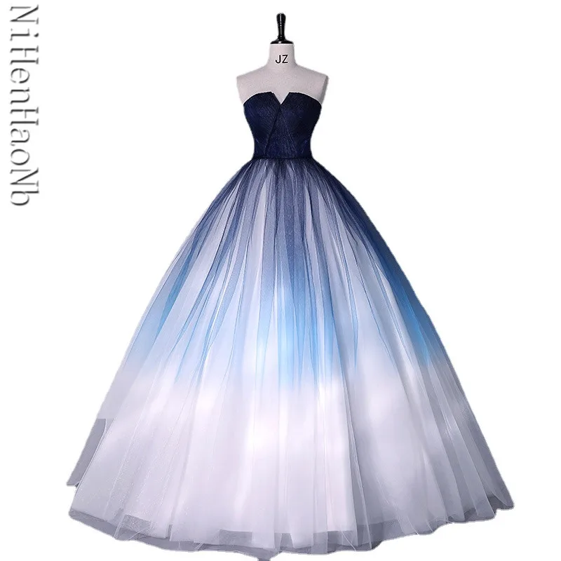 

Dream Starry Sky Gradient Blue Quinceanera Dresses for Women Elegant Party Dress 2024 Summer Back Cross Lace Up Vestidos