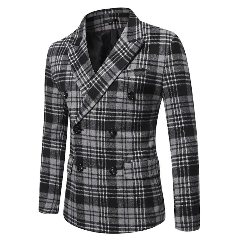 Plaid Blazers Men Slim Fit Brand Business Suit Jacket Luxury Coat Spring Autumn Double Breasted Blazer Masculino Plus Size