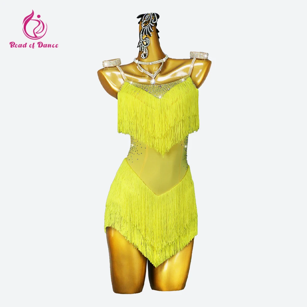 Latin Clothing Line Dance Wear Women Practice Outfits Competition Costume Fringe Skirt Ball Girls Parties Sports Suit Customized