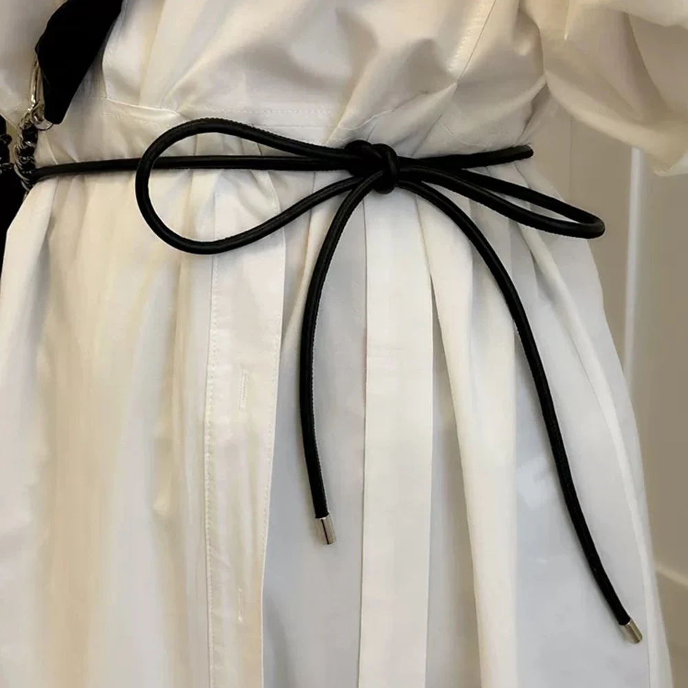 Vintage Bow Knot Thin Leather Belt for Women - Waistband Accessory for Dresses, Skirts, Sweaters, and Coats