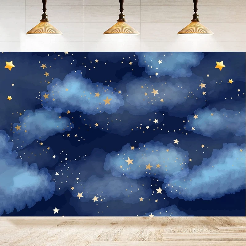 Golden Stars Photography Fondale Twinkle Twinkle Little Star Flash Stars Tema Blu Per Poster Happy Birthday Party Background