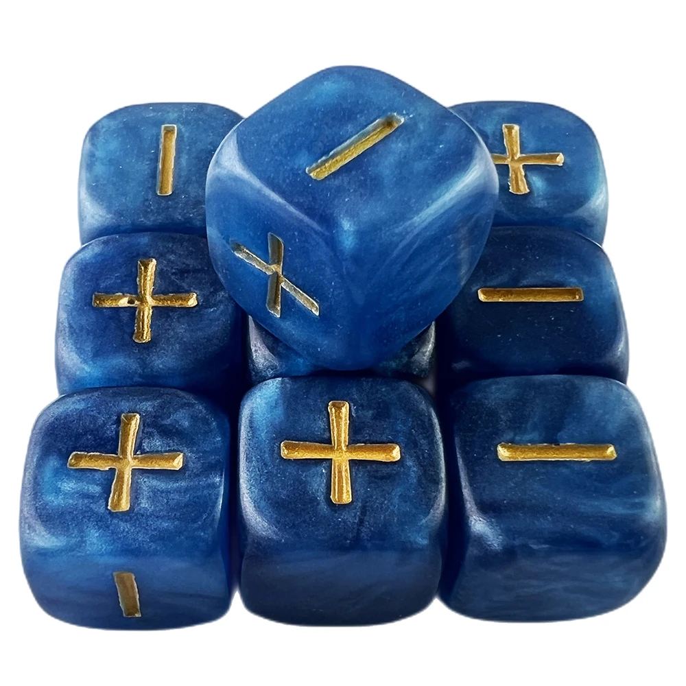 Fate Dice "+,-" 10PCS 16mm Mable Effect with Gold Ink for Fate & Fudge Game Accessories game dice dice set acrylic dice