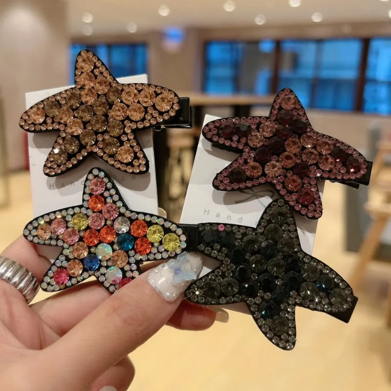 Sweet Cute Star HairClip with Rhinestone Hairpin for Women Y2K Girls Versatile Fashion Broken Hair Clip Hair Accessories