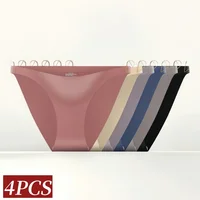 4 pièces/ensemble slips sans couture culottes en soie glacée sous-vêtements Sexy pour femmes sous-vêtements féminins taille basse couleur unie Lingerie Ultra-mince 1