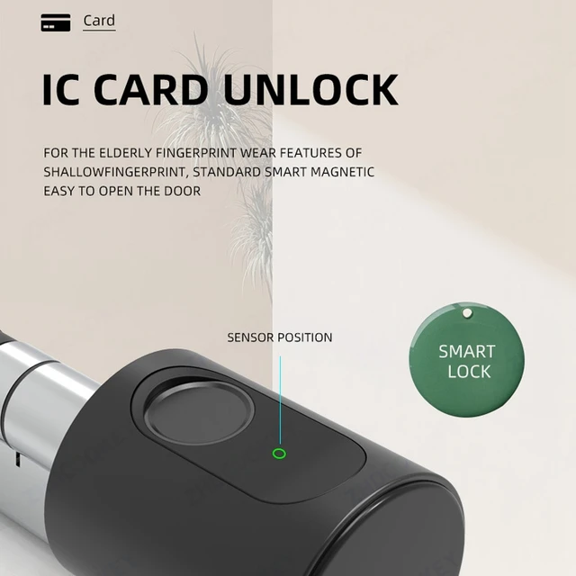 Smart Lock Cylinder Tuya BLE Europe Biometric Fingerprint IC Card APP Keyhole Invisible DIY Extension Size Electronic Door Locks 3