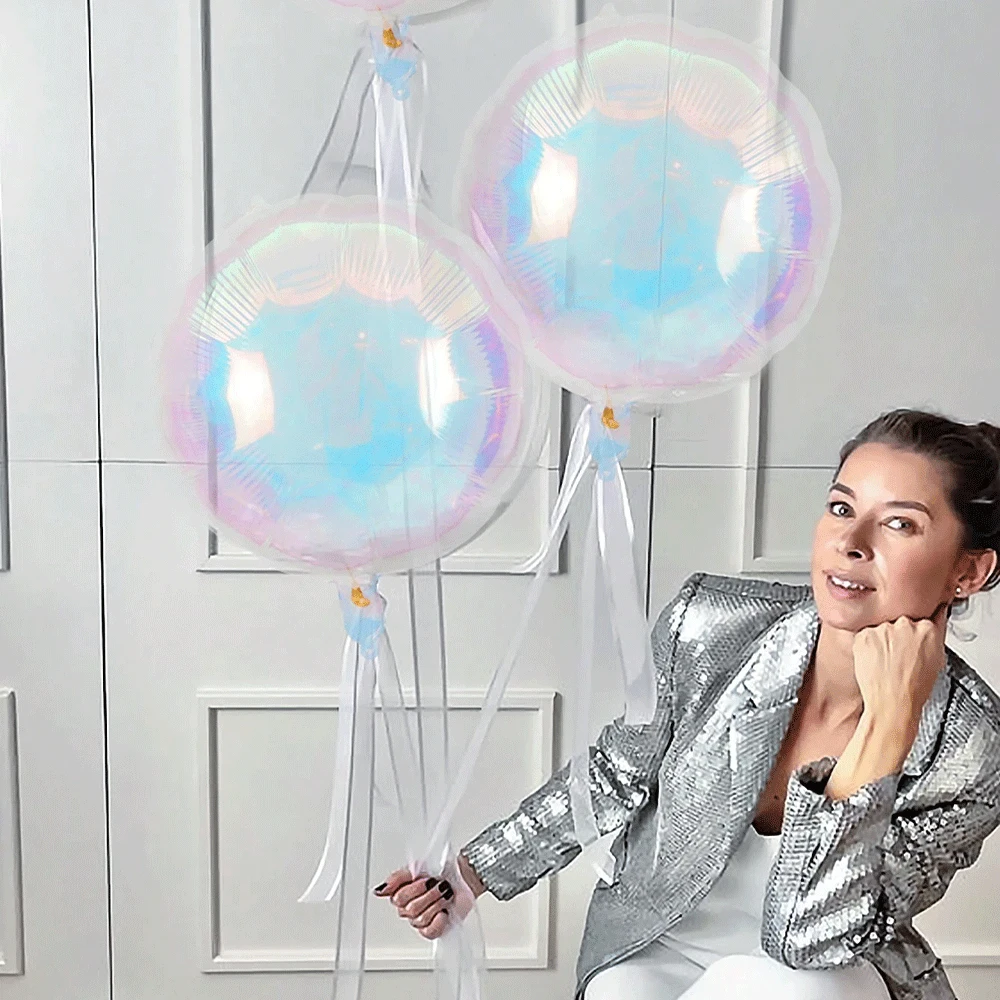 19 Zoll Folie Stern Herz Runde Luftballons Transparente schillernde Luftballons für Meerjungfrau Thema Geburtstag Disco Party Hochzeit Dekorationen – Detail 12
