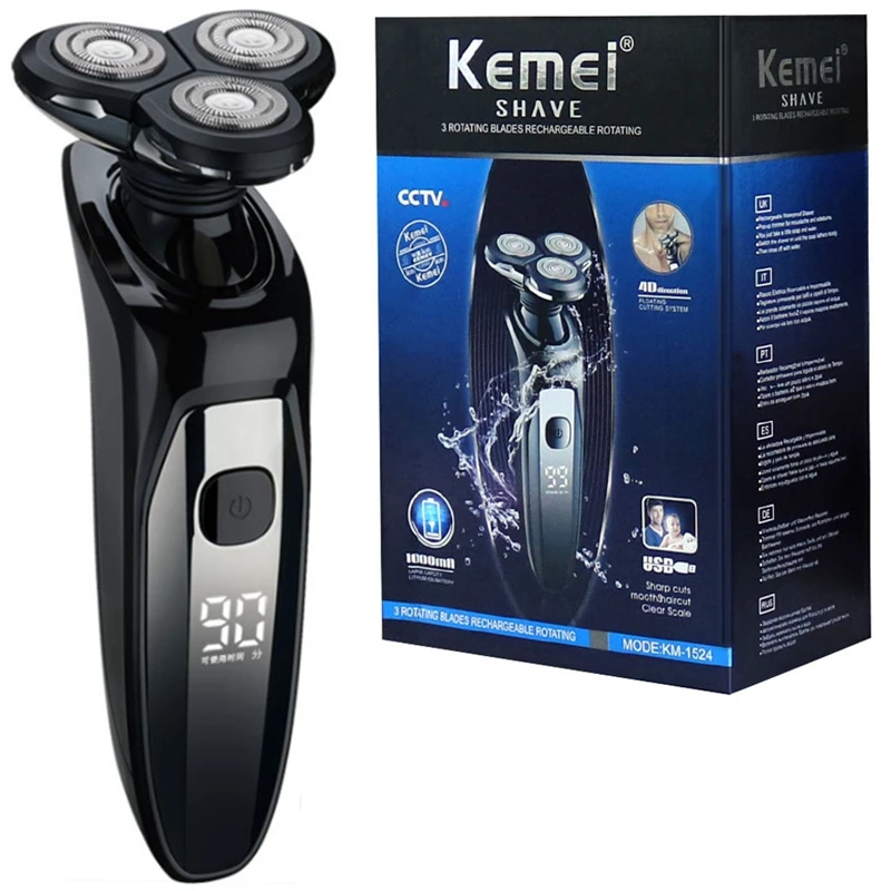 Kemei Lcd Display Waterproof Electric Shaver for Men Wet Dry Beard Rechargeable