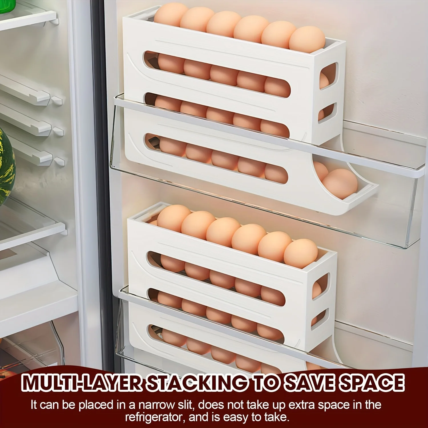 30 Eggs Egg Holder for Fridge - Auto Rolling Fridge Egg Organizer, Space-Saving Egg Dispenser Holder, 4 Tiers Fridge Egg Rack La 6
