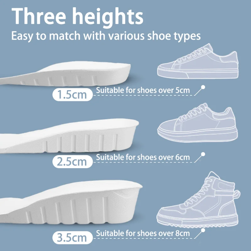 รูปสินค้า พื้นรองเท้ากีฬาเพิ่มความสูงความสูง1.5/2.5/3.5ซม. Insole Memory Foam ป๊อปคอร์สำหรับเท้าผู้ชายผู้หญิงออร์โทพีดิกส์รองเท้าแทรกดูแลเท้า