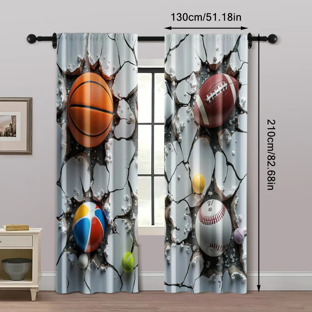 2pcs, Curtains Roller Blinds Basketball Football Rugby Graphic Sports Theme Machine Washable (without rod) Decorations For Home 5