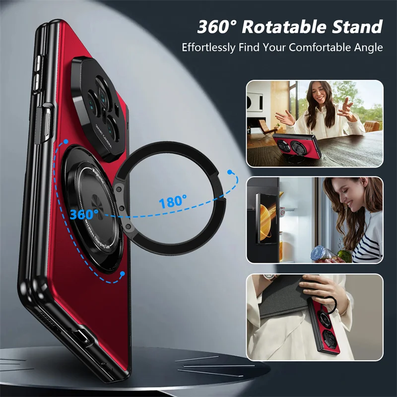 Matte Solid Color Shockproof Phone Case with Holder and Hard Shell Protection