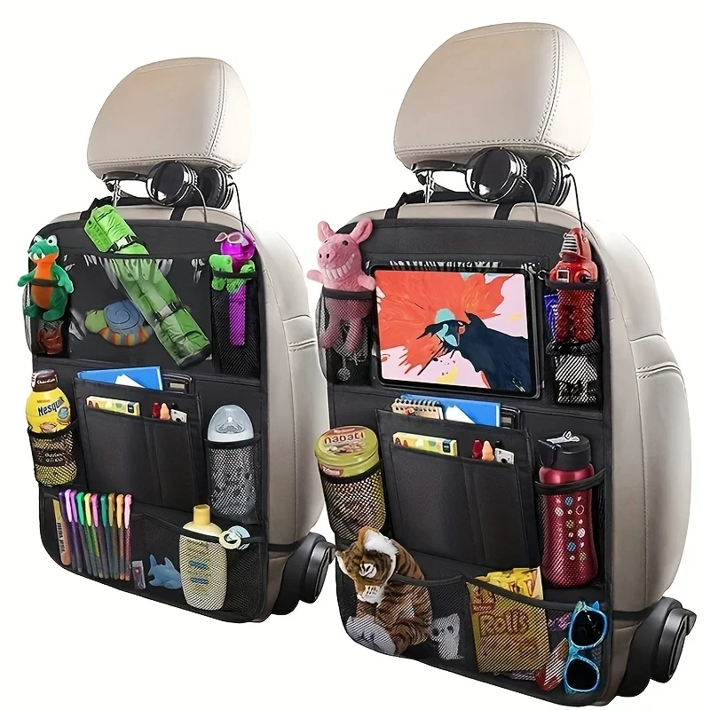 Oxford Fabric Car Seat Back Organizer | Multi-Compartment Mesh Pockets | Storage for Snacks/Toys/Water Bottles