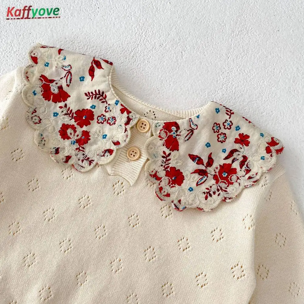 2026 가을 프랑스 스타일  여자아이 레이스 칼라 셔츠 니트 풀오버 스웨터 용 긴팔 상의  캐주얼 1-4세 스웨터