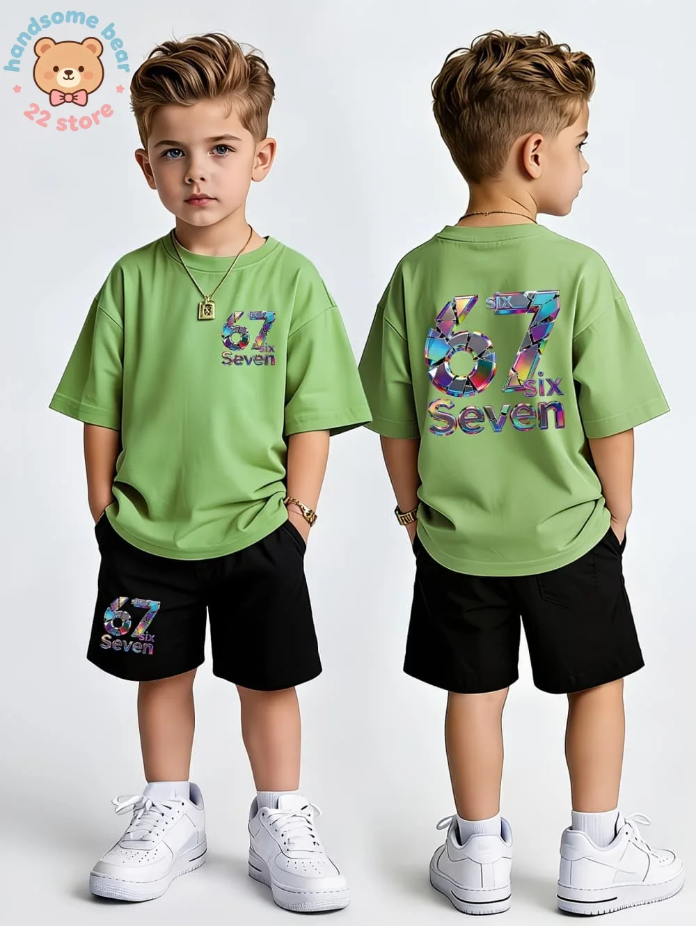 Boys Sets 67 Funny Print Kids T-Shirt Shorts Pant Set Casual Italian Brainrot Summer Top Suit for Funny Gift Children's Clothing - 4