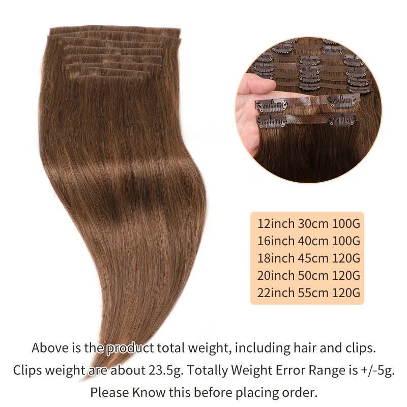 Estensioni dei capelli con clip Capelli umani veri al 100%, estensioni con clip da 12-24 pollici 100-120 g per donne, capelli lisci invisibili - immagine 5