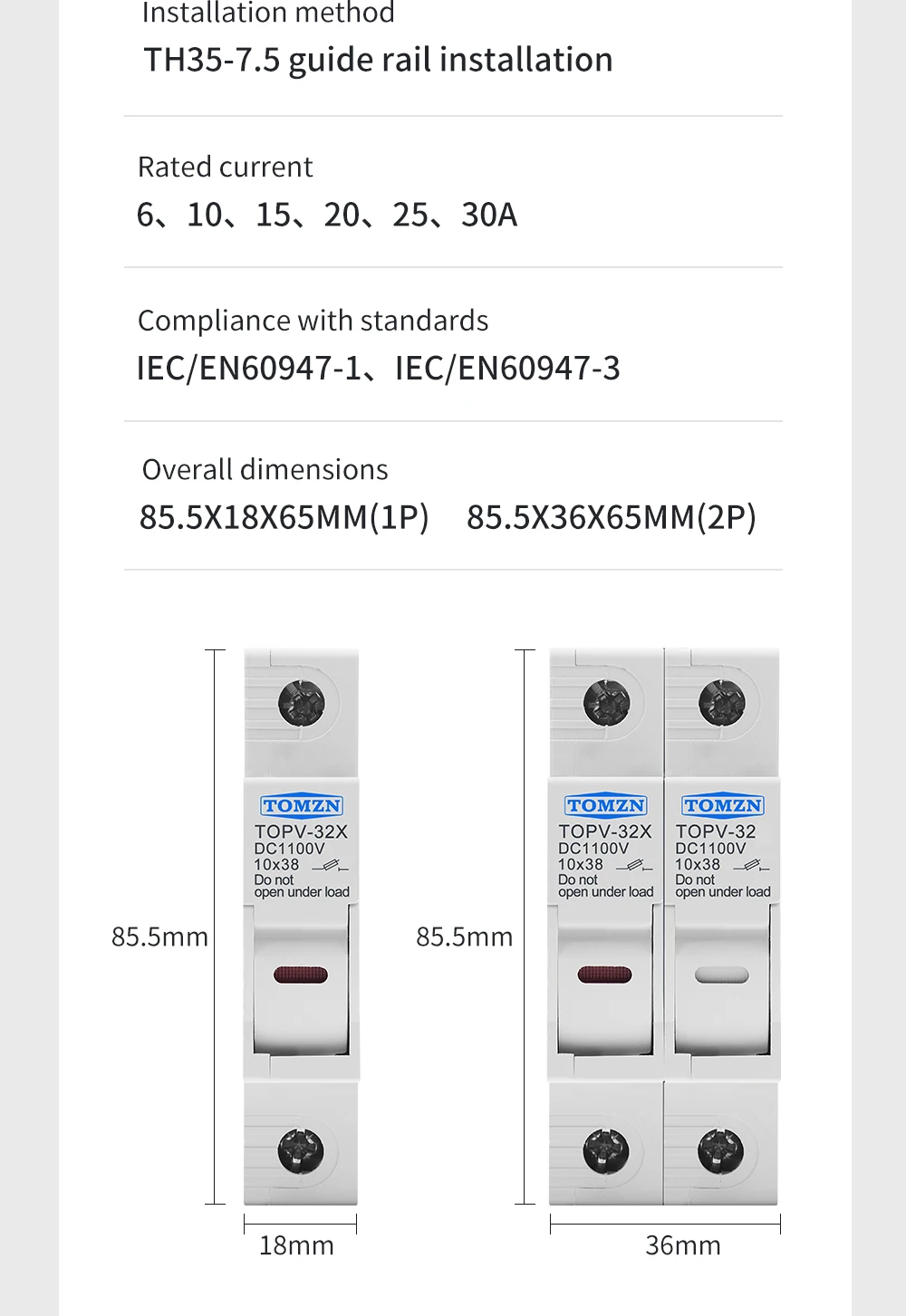 alta tensão solar pv 1100v tomzn TOPV-30
