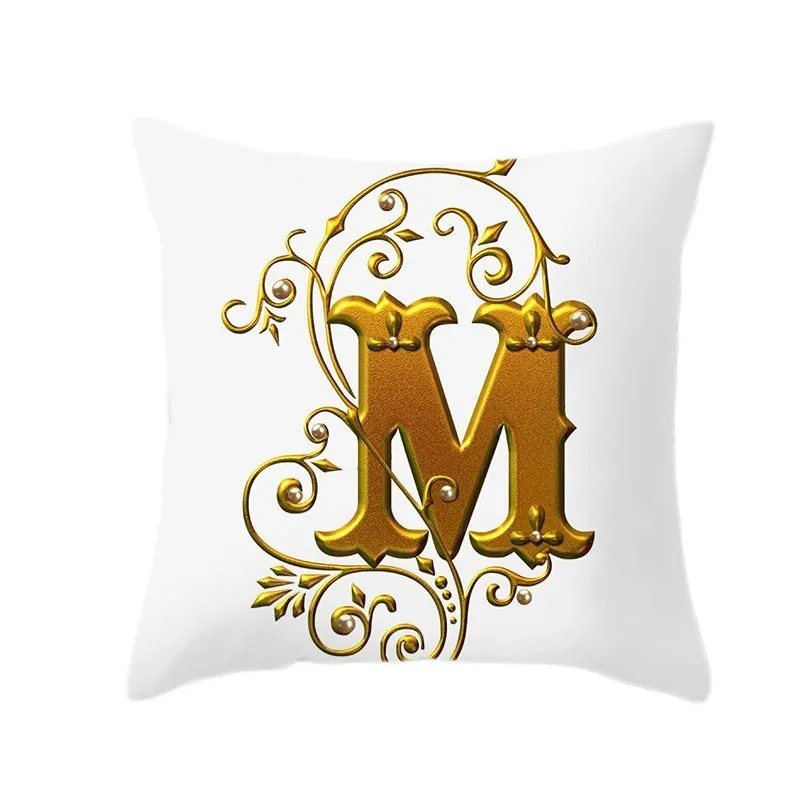 Gold 26 Letters Cushion Cover English Alphabet Throw Pillow Case Letter Print Home Decor Square Pillowcase Sofa Cushion Cover