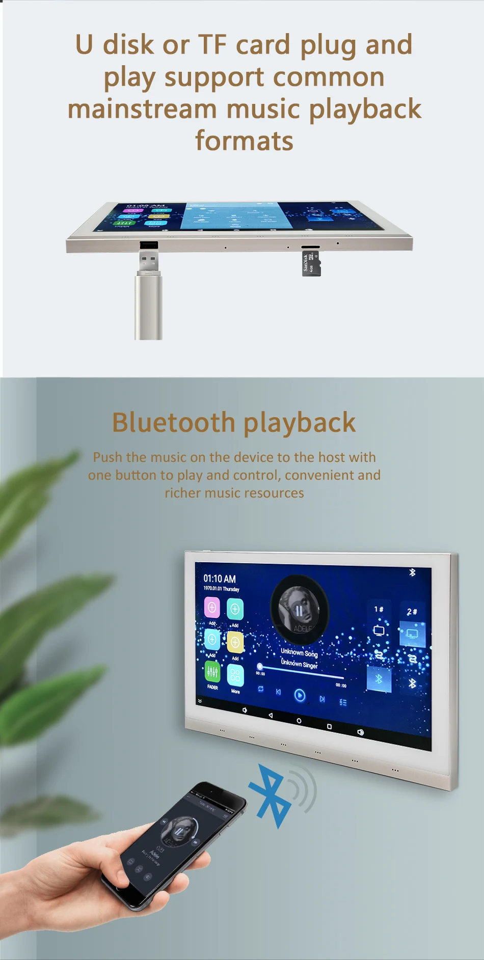 10inch Touch Smart Home Bluetooth Wireless Wifi Wall Amplifier Touch