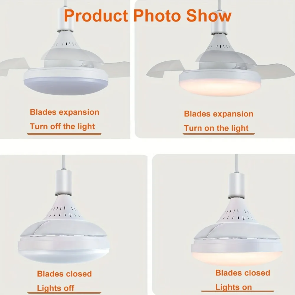 Simple Nordic Round Plastic Hanging Fan Lamp Invisible for Household Dining Room Ceiling Chandelier Dimming Remote Control