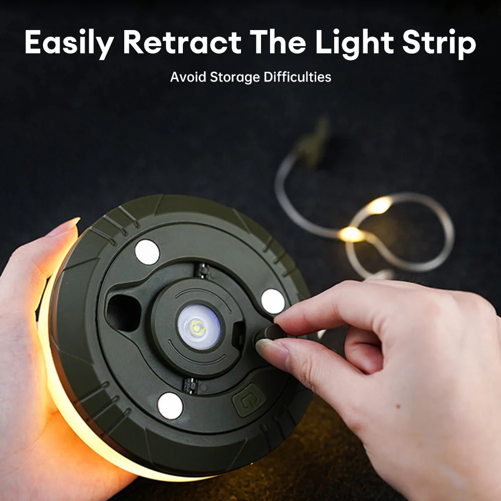 Rechargeable Camping Light 10M Light String Outdoor Tent RGB Atmosphere Waterproof LED Flashlight with Magnet Hook
