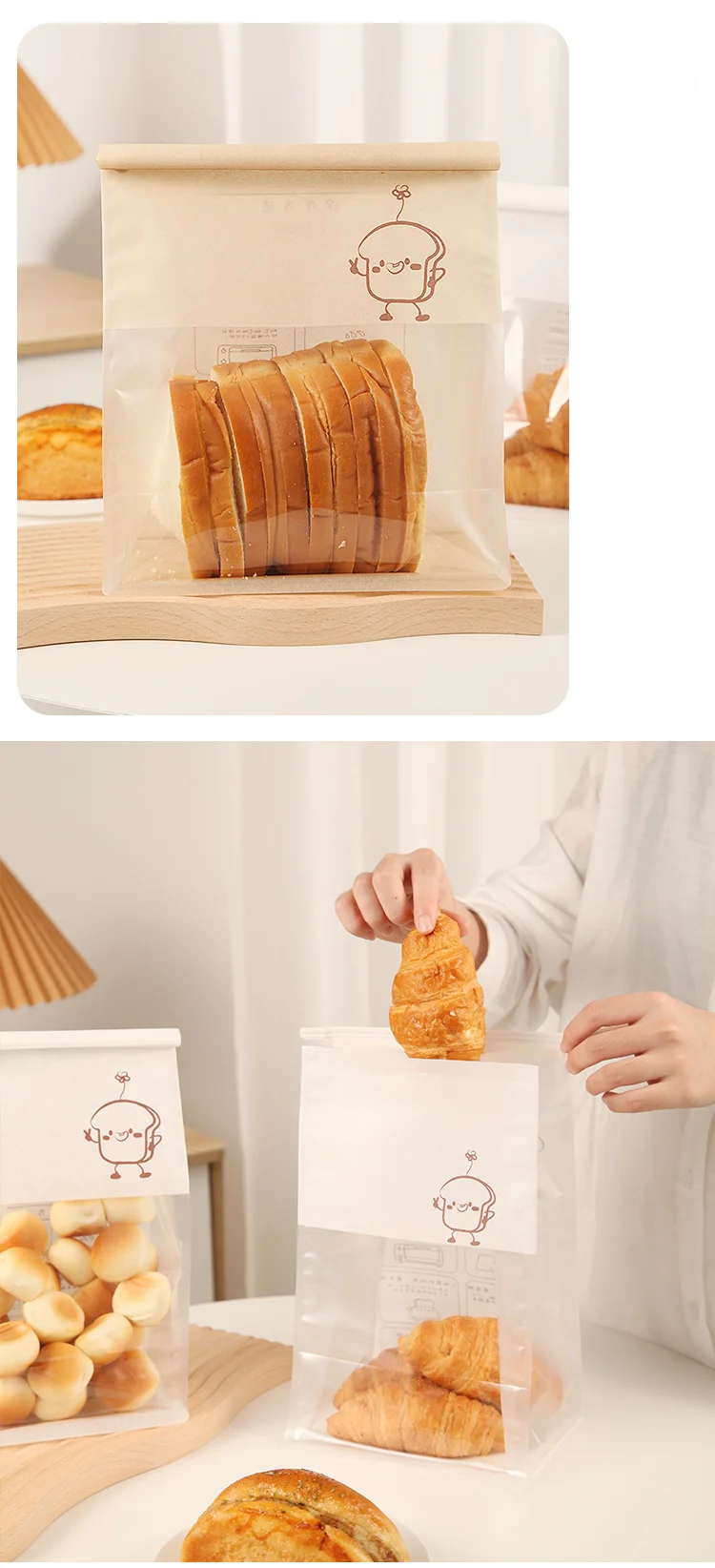 50 Pieces Kraft Paper Roll-Edge Sandwich & Toast Bags with Cartoon Window Print, Fo... - SKU KPTB1215 - UGI Packaging