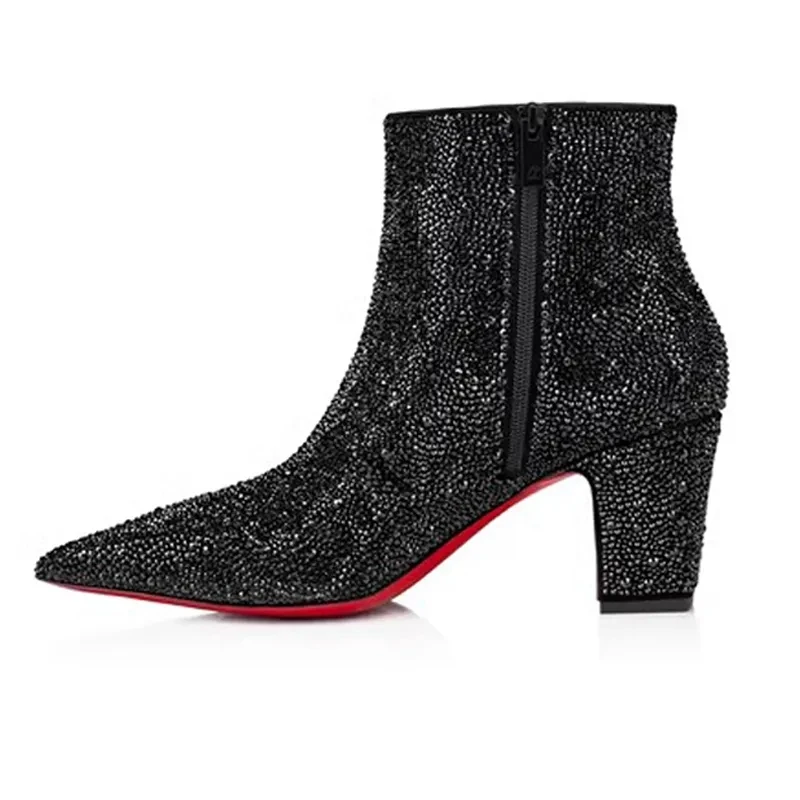 Black High-Heeled Men's Boots Genuine Leather Rivet Decor Zipper Boots Retro Style Ankle Short Boots High-Top Winter Male Shoes