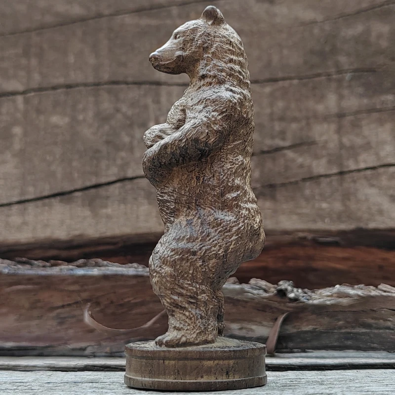 Rustic Wooden Bear Ornament - Hand-Carved Natural Design
