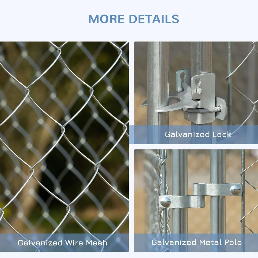 Large Dog Kennel Outside, Heavy Duty Dog Cage, Outdoor Fence Run with Galvanized Chain Link, Secure Lock,