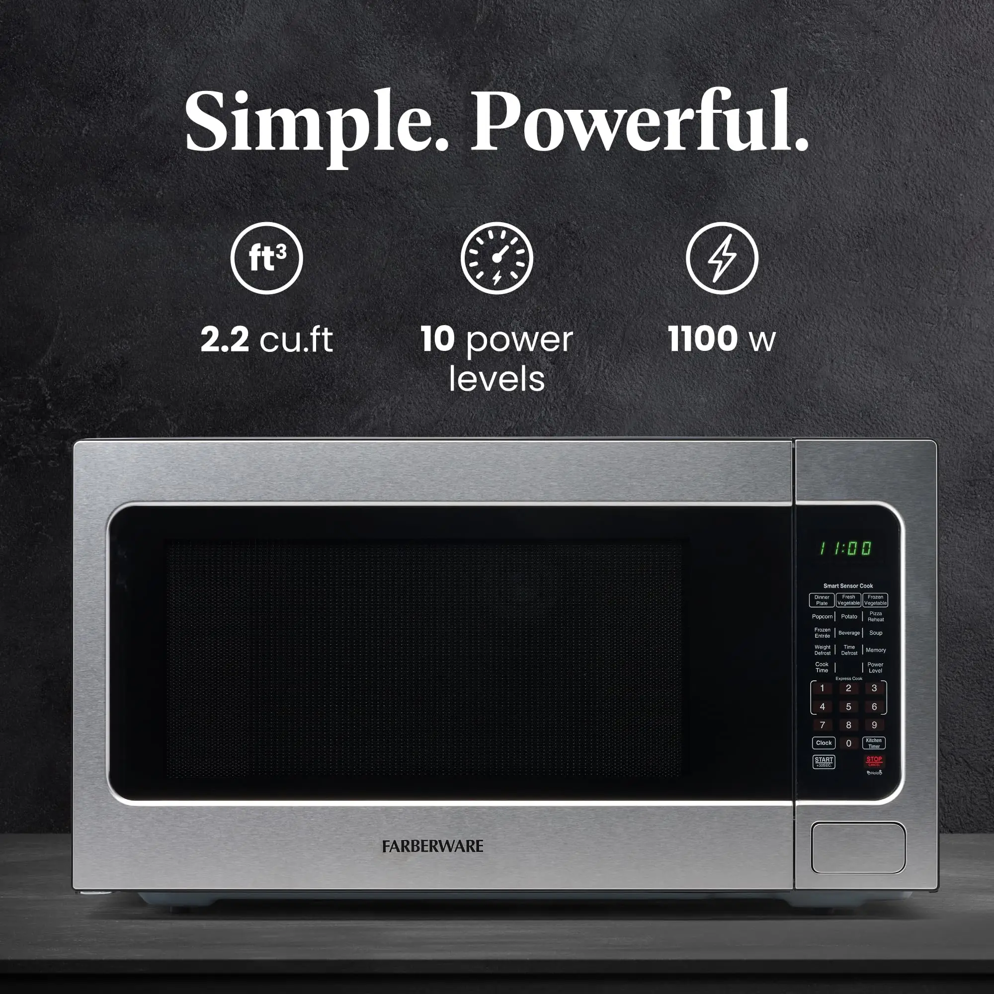 1100W 2.2 cu ft Countertop Microwave Oven With Smart Sensor LED Lighting Child Lock - For Apartments and Dorms 2