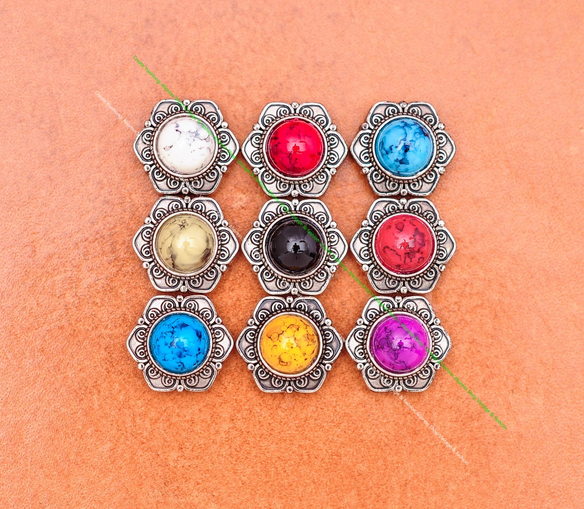 10pcs 13*12mm Retro Silber Südwesten Blumen stern gelb Stein Conchos Nieten für Leder Handwerk Gürtel Gepäck tasche Holster Dekor – Detail 30