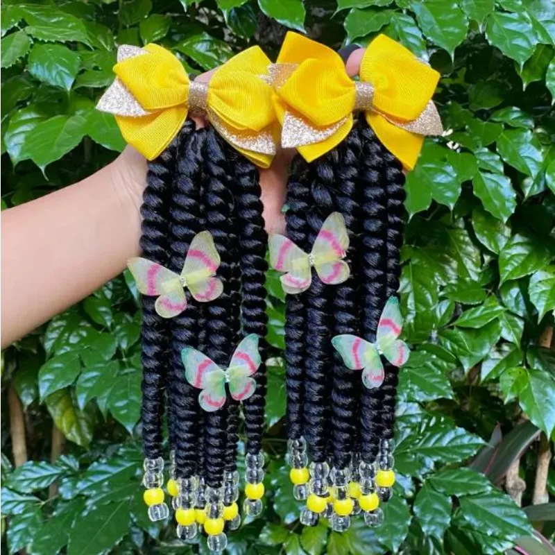 2pack Hair 8inch Kids Braided Ponytail with Beads and Bow  Customized Kids Braided Ponytail with Beds Beads and Butterfly 6