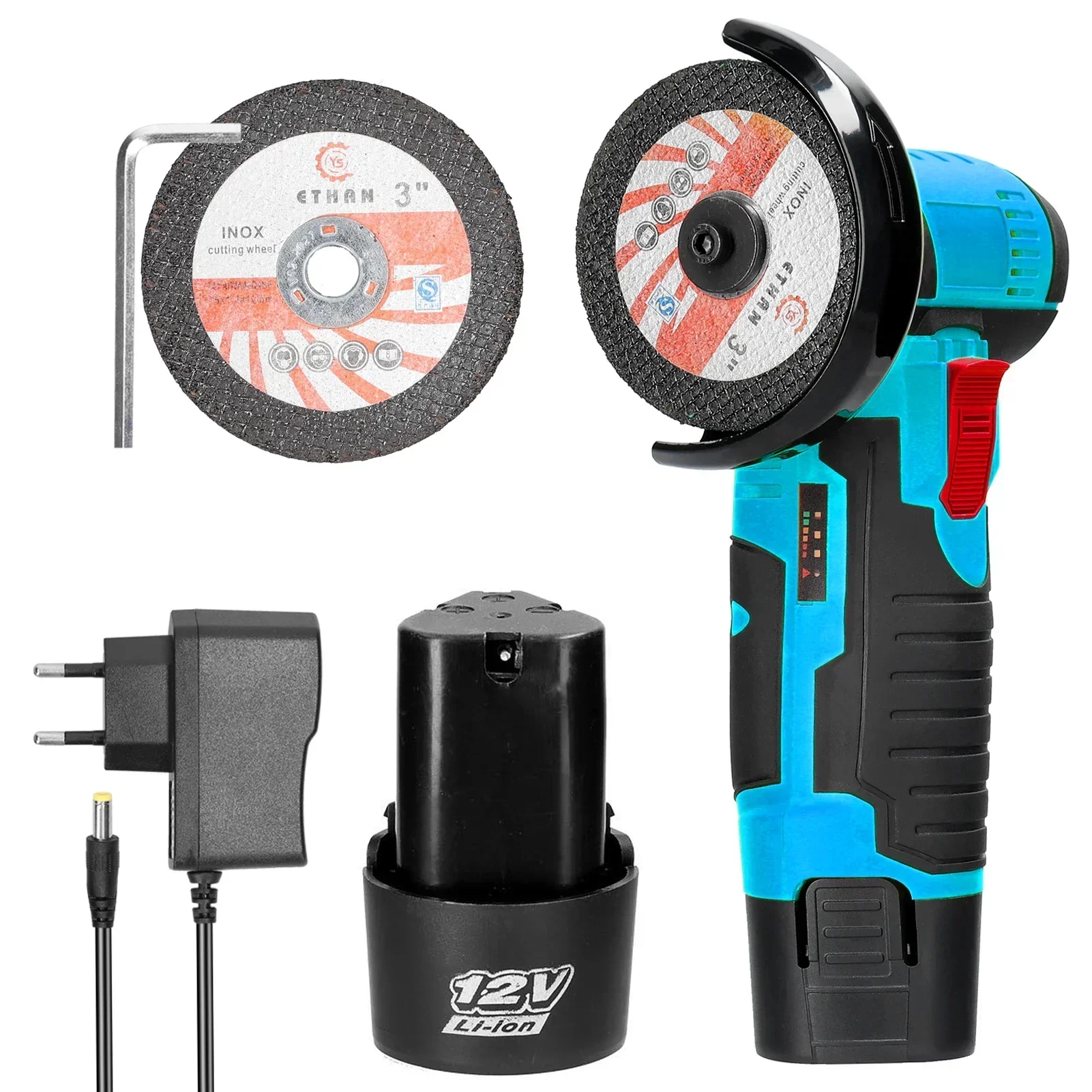Cordless Mini Angle Grinder 12V Brush Cutting Machine Portable Small Polishing Tool with Saw Blade for House Cutting