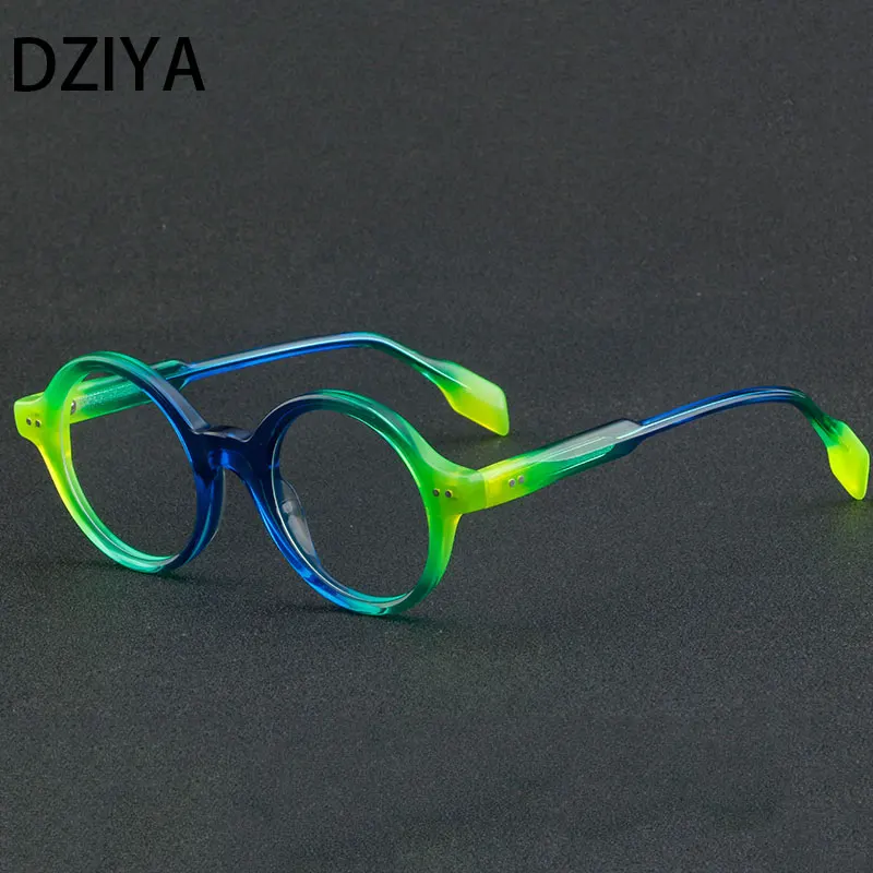 

Fashion Round Punk Acetate Optical Glasses Frame Men Women Popular Spliced Color Transparent Prescription Glasses 60887