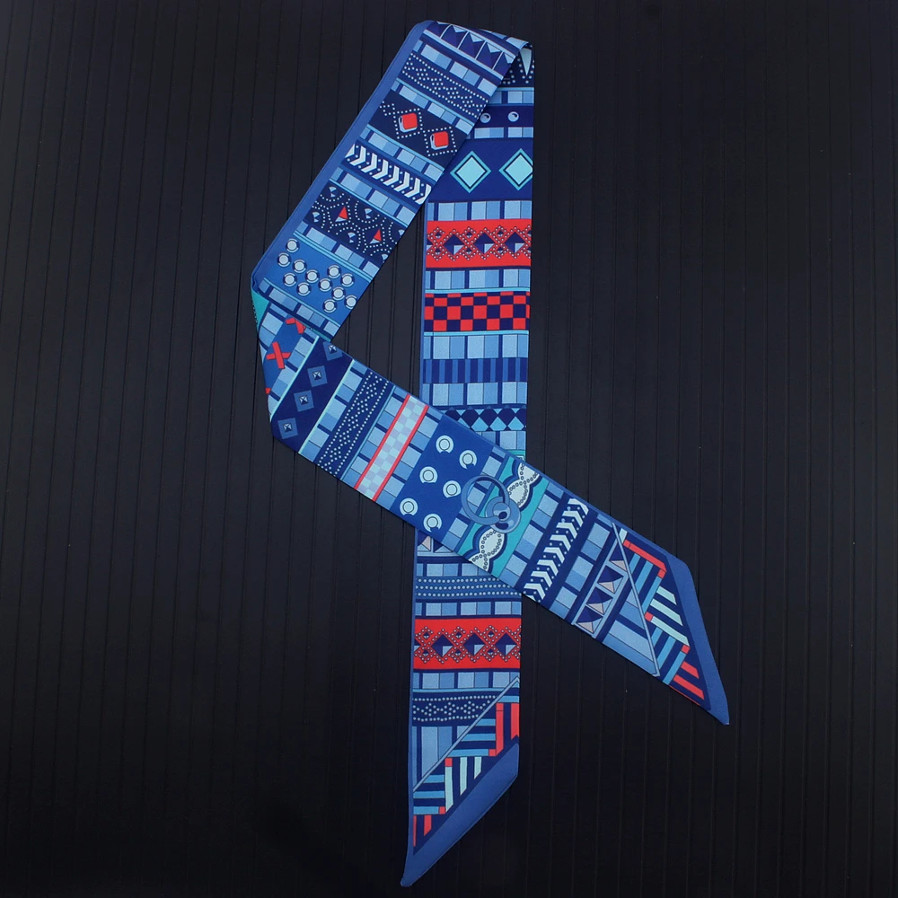 

POBING Geometric Printing Bag Scarf New Small Skinny Silk Scarf Women Luxury Brand Foulard Women Tie Fashion Head Scarves 90*5CM