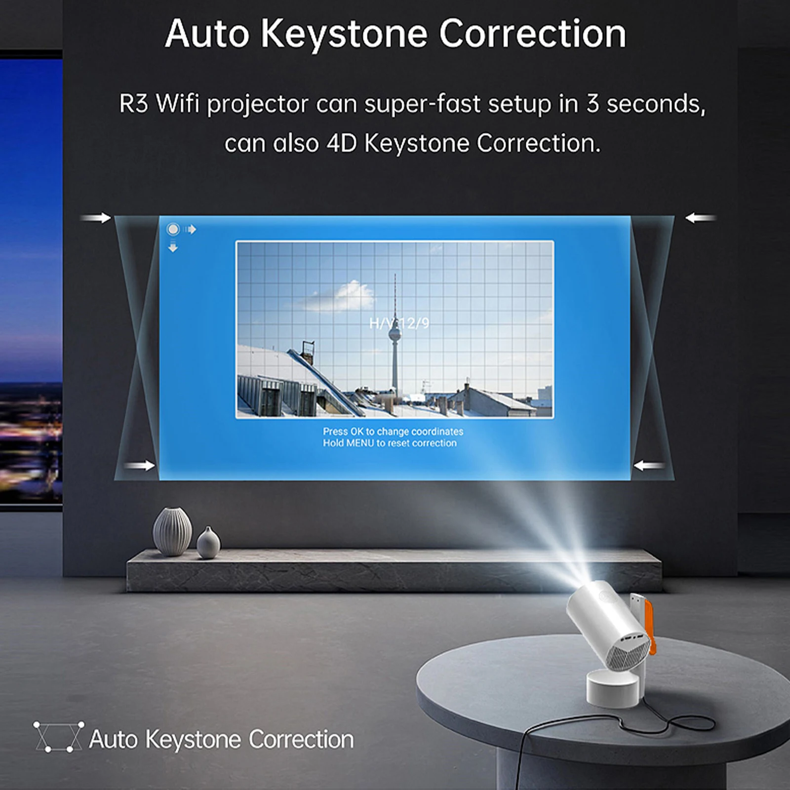 R3H4 Projector 630ANSI Native 1080P Support 4K Android11 BT5.0 Auto Keystone Cor