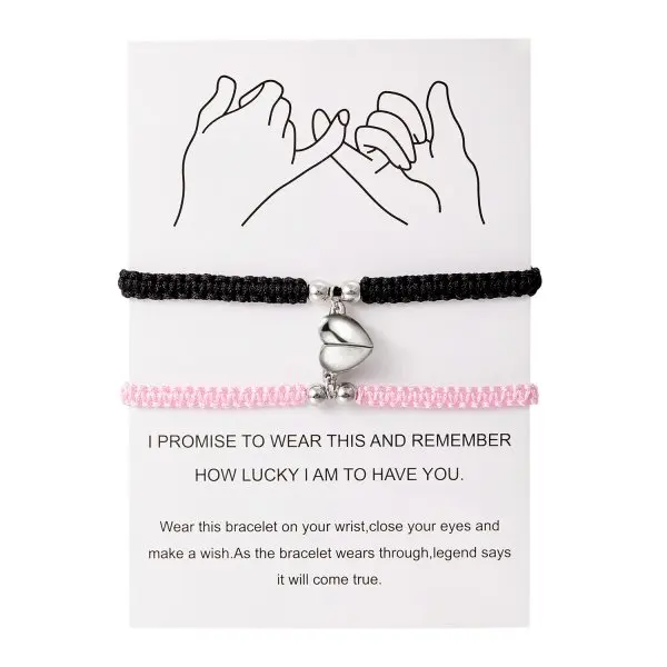 Bracelet porte-bonheur en corde tressée rouge, 2 pièces, pour femmes et hommes, cœur romantique, magnétique, assorti, bijoux pour amoureux de la saint-valentin