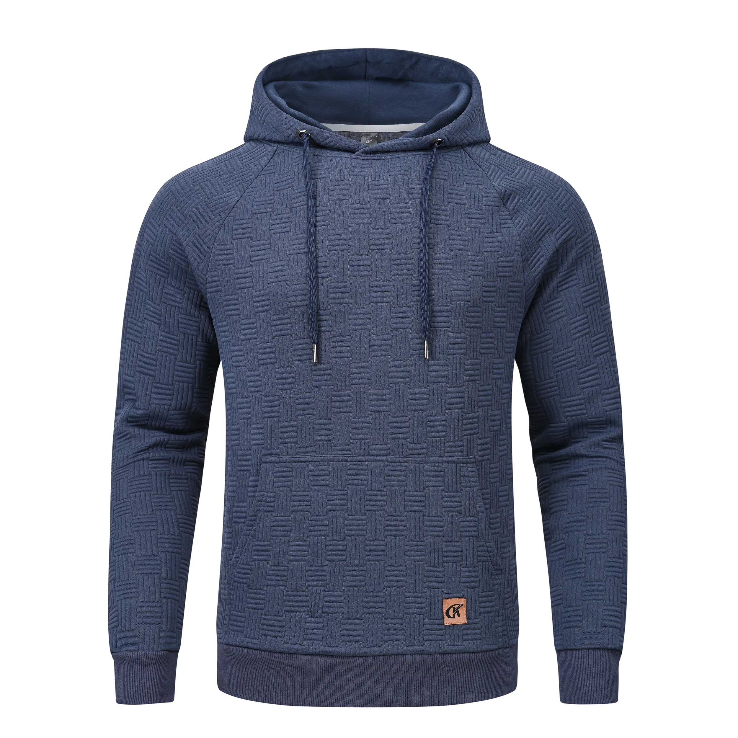 Men's Casual Hoodies Long Sleeve Plaid Jacquard Pullover Drawstring Kanga Pockets Casual Fashion Hooded Sweatshirts Streetwear