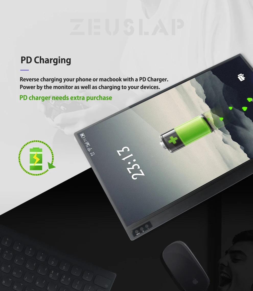 Portable Monitor 15.6 Inch - ZEUSLAP 1080p IPS Panel USB C Portable Screen for Laptop & Phone