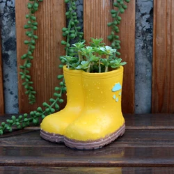 Charming Yellow Rain Boot Planter - Resin Succulent Flower Pot for Garden and Home Décor (YELLOW)