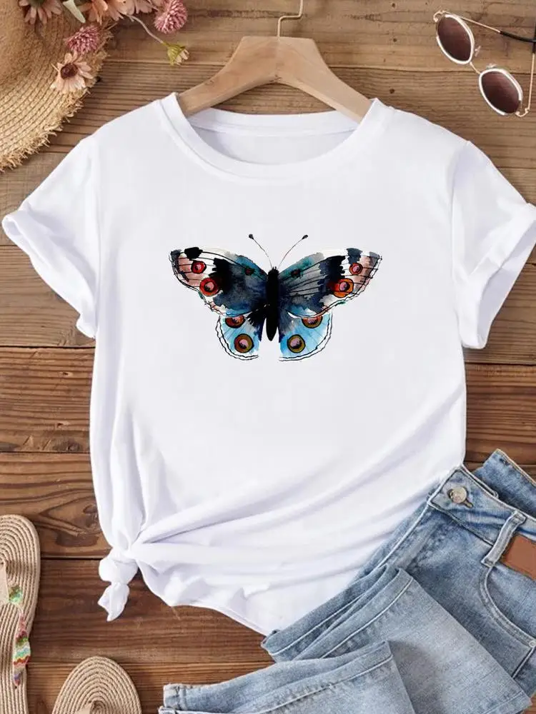 

Cartoon Butterfly Trend 90s Short Sleeve Clothes Clothing Women Graphic Top T Shirt Fashion Summer Print T-shirt Tee