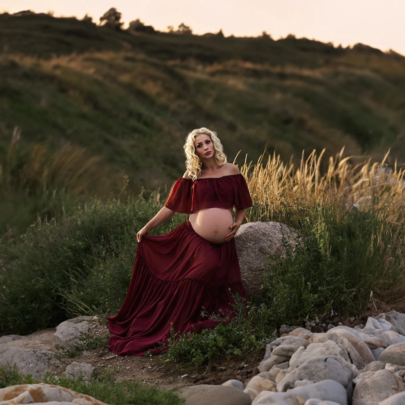 Two Pieces Chiffon Maternity PhotoShoot Outfit Summer Chiffon 2 in 1 Pregnant Woman Clothes