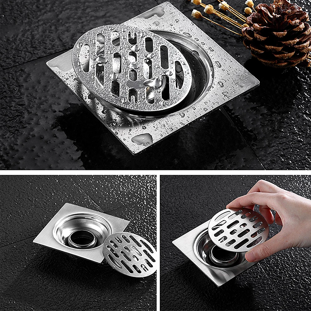 Zhioudz Carré Acier Inoxydable Drain Épais Grille Douche Siphon De Sol Anti- Odeur Zhioudz Carré Acier Inoxydable Drain Épais Grille Douche Siphon De Sol Anti- Odeur