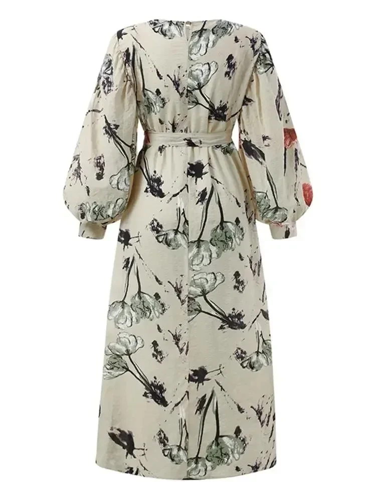 Hijab Muslim Dress Abaya Dubai Turkey Puff Sleeve Floral Print African Long Dresses for Women Party Islamic Kaftan Robe Vestidos